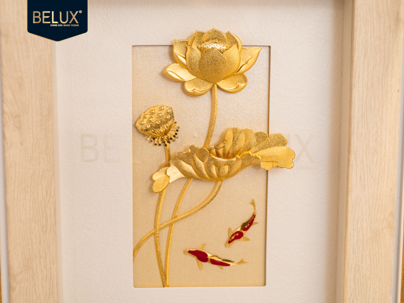 Tranh Cá Koi Hoa Sen dát vàng 24k- 32x25cm